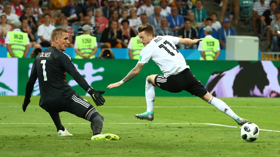 Во время матча группового этапа чемпионата мира по футболу между сборными Германии и Швеции в Сочи, 23 июня 2018 года