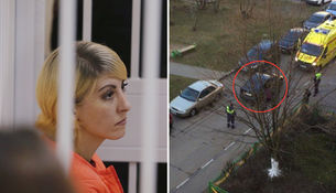 Обвиняемая Ольга Алисова во время заседания Железнодорожного городского суда 28 августа 2017 года и место ДТП, коллаж