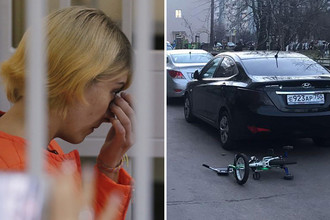 Обвиняемая Ольга Алисова во время заседания Железнодорожного городского суда 28 августа 2017 года и место ДТП, коллаж