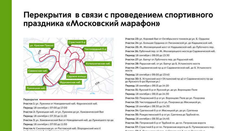 В Москве ограничат движение в связи с Московским марафоном