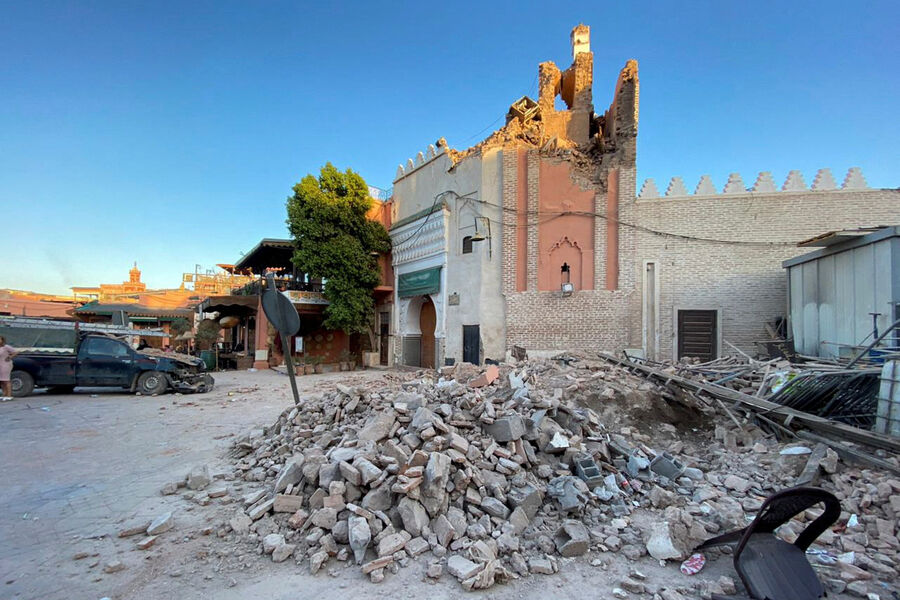 Поврежденная старая мечеть в&nbsp;историческом городе Марракеше после мощного землетрясения в&nbsp;Марокко, 9&nbsp;сентября 2023&nbsp;года