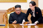 Лидер КНДР Ким Чен Ын и его сестра Ким Ё Чжон, 2018 год