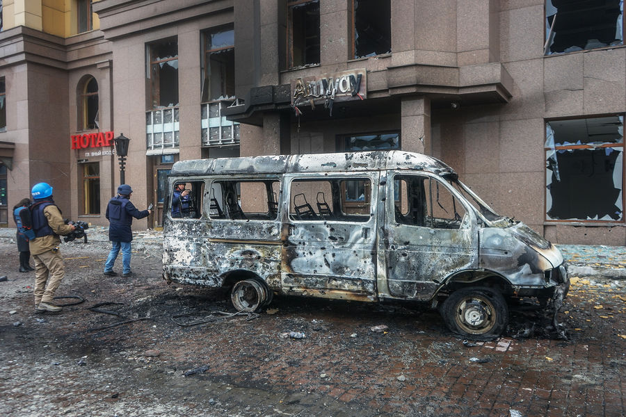 На улицах Донецка после обстрела