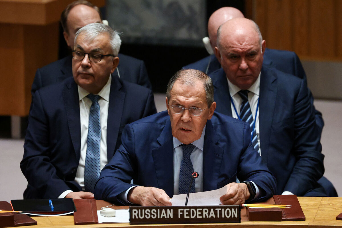 Министр иностранных дел РФ Сергей Лавров выступает на заседании Совета Безопасности ООН в Нью-Йорке, 22 сентября 2022 года