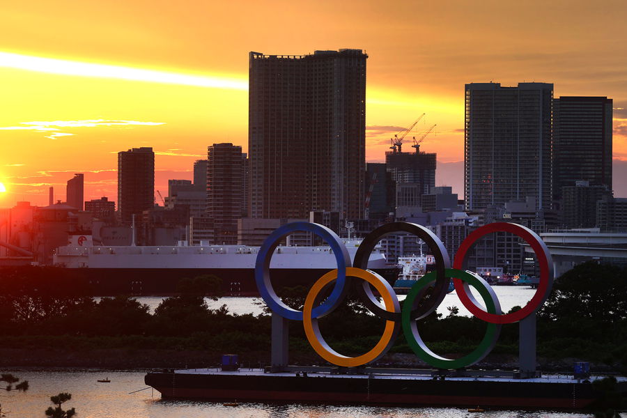 Олимпийские кольца в Токио во время Игр-2020