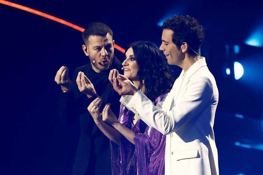 Eurovision 2022 hosts Alessandro Cattelana, Laura Pausini and Mika 