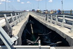 Поврежденный в результате теракта участок Крымского моста, 17 июля 2023 года