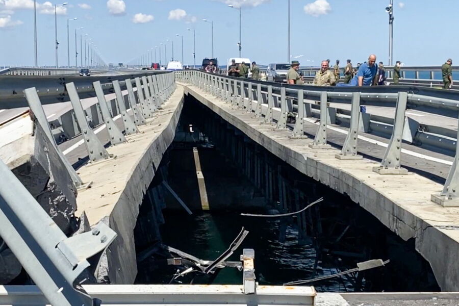 Поврежденный в&nbsp;результате теракта участок Крымского моста, 17&nbsp;июля 2023&nbsp;года