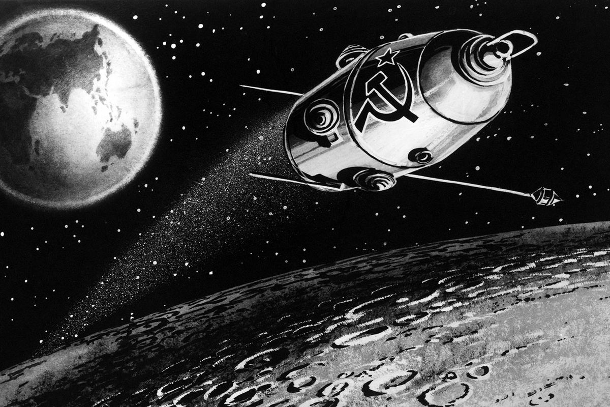 Рисунок межпланетной автоматической станции «Луна-10», 1966 год
