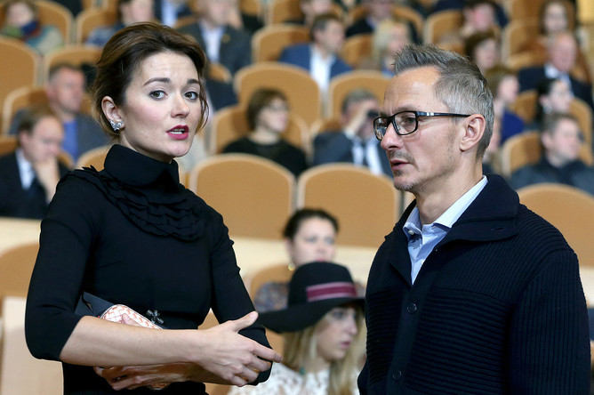 Актриса Надежда Михалкова и актер, ресторатор Степан Михалков на творческом вечере режиссера Никиты Михалкова и композитора Эдуарда Артемьева «Территория любви»