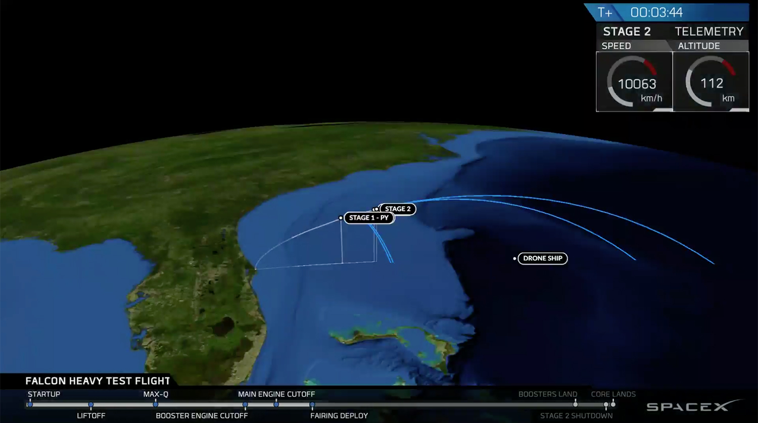 Во время запуска ракеты-носителя Falcon Heavy компании Илона Маска SpaceX с мыса Канаверал во Флориде, 6 февраля 2018 года