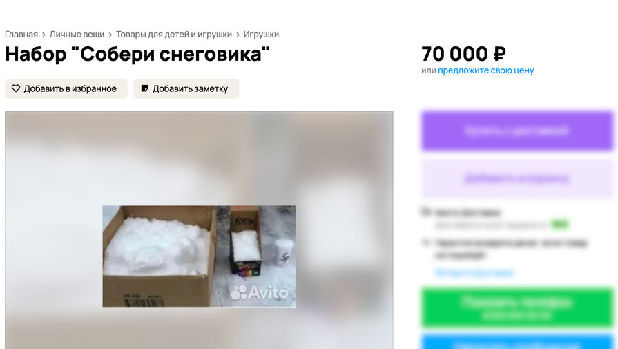 Россиянин продает набор для снеговика за 70 тыс. рублей