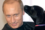 Владимир Путин с щенком, рожденным его любимой собакой лабрадором Кони. 2004 год 