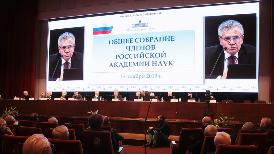 Участники заключительного дня общего собрания Российской академии наук в Москве, 15 ноября 2019 года