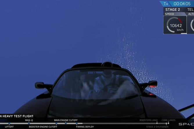 Во время запуска ракеты-носителя Falcon Heavy компании Илона Маска SpaceX с мыса Канаверал во Флориде, 6 февраля 2018 года
