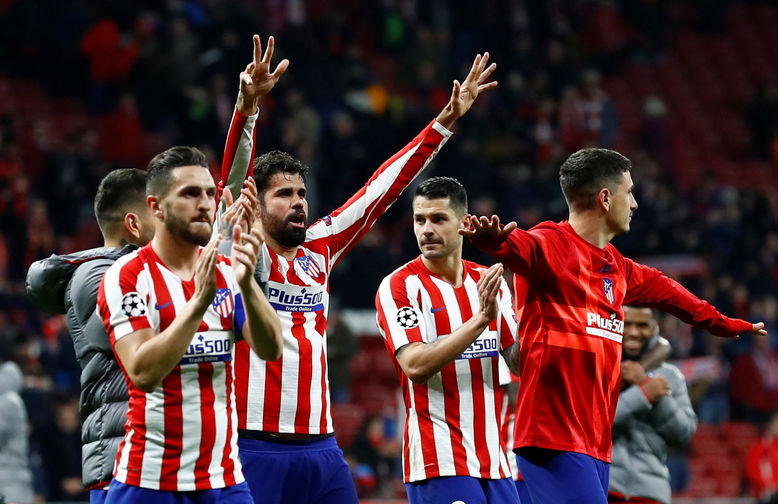 Игроки «Атлетико» после победы над «Ливерпулем» в Мадриде, 18 февраля 2020 года