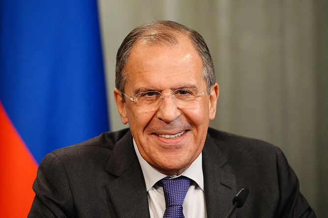 Министр иностранных дел России Сергей Лавров во время пресс-конференции