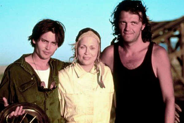 Джонни Депп, Фэй Данауэй и Эмир Кустурица во время съемок картины «Аризонская мечта», 1991 год