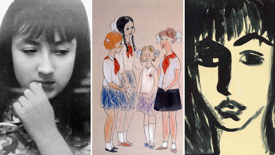 Художница Надя Рушева в 1968-м году и ее работы, коллаж