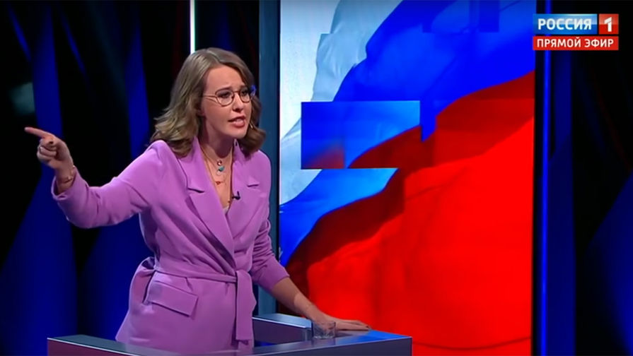 Ксения Собчак во время предвыборных дебатов на&nbsp;телеканале «Россия 1», 14 марта 2018 года 
