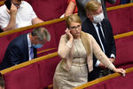 Лидер партии «Батькивщина» Юлия Тимошенко на торжественном заседании Верховной рады Украины по случаю 30-й годовщины принятия Декларации о государственном суверенитете Украины, 2020 год