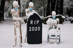 Композиция в честь Хэллоуина 2020 на одной из лужаек в штате Массачусетс, США