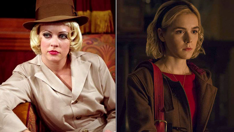 Слева кадр из сериала «Сабрина – маленькая ведьма» (1996), а справа кадр из сериала «Леденящие душу приключения Сабрины» (2018)