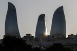 Вид на Пламенные башни. Первые Европейские игры — 2015 пройдут в Баку с 12 по 28 июня