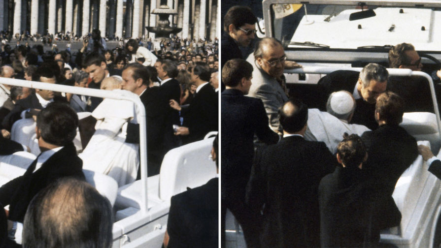 Папа римский Иоанн Павел II, раненый во время покушения, 13 мая 1981 года