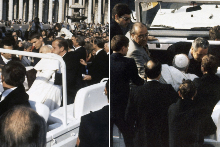 Папа римский Иоанн Павел II, раненый во время покушения, 13 мая 1981 года