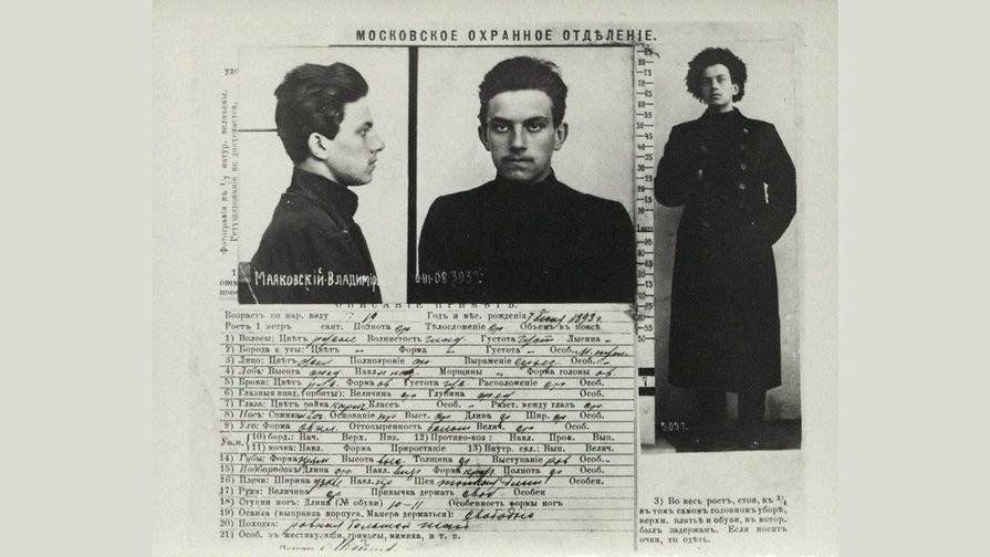 Учетная карточка Маяковского в Московском охранном отделении, 1908 год