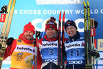 Слева направо: Сергей Устюгов (Россия) - серебряная медаль, Александр Большунов (Россия) - золотая медаль, Иво Нисканен (Финляндия)
 - бронзовая медаль, 1 января 2020 года 