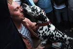 Журналист Иван Голунов после освобождения обнимает свою собаку Марго, июнь 2019 года