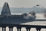 Тушение пожара на одном из участков Крымского моста, 8 октября 2022 года