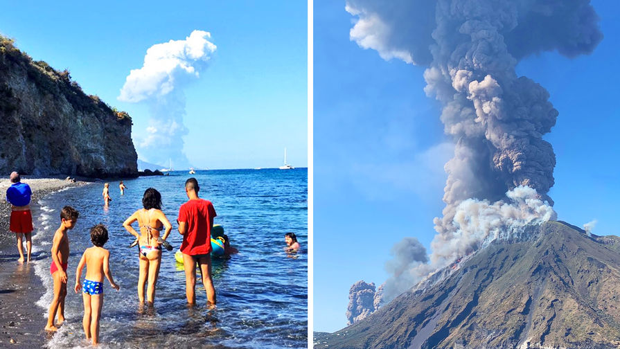 Вид на&nbsp;вулкан Стромболи, 3 июля 2019 года