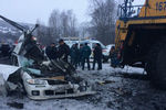 Последствия столкновения легковой машины с самосвалом «БелАЗ» в Кемеровской области, 20 февраля 2018 года