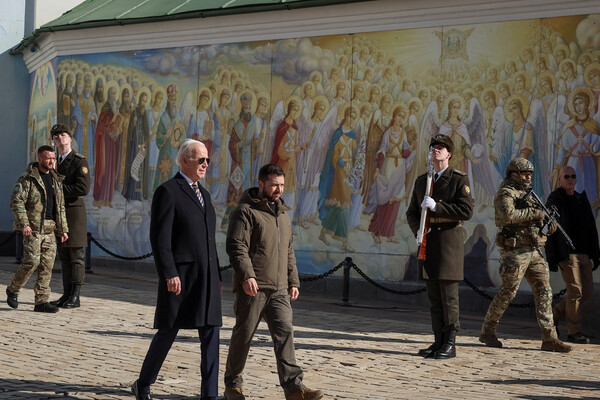 Президент США Джо Байден и президент Украины Владимир Зеленский во время встречи в&nbsp;Киеве, 20&nbsp;февраля 2023&nbsp;года