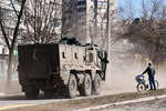 Military equipment on Shevchenko Boulevard in Mariupol, March 2022