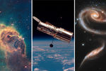 Космический телескоп «Хаббл» (в центре) и его снимки