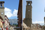 Улица небольшого города Аматриче до и после землетрясения