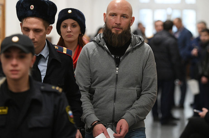 Генеральный директор «Первого коллекторского бюро» Максим Владимиров в Басманном суде, где рассматривается избрание меры пресечения фигурантам дела о мошенничестве, задержанным в рамках коммерческого спора по банку «Восточный», 15 февраля 2019 года