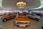 The collection of Moskvich car models produced in different years at the factory in the AZLK museum, 1983