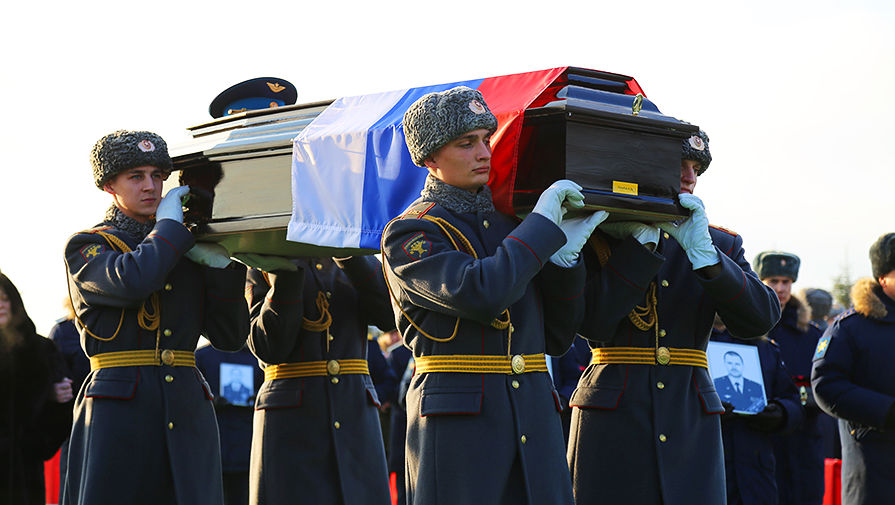Похороны жертв крушения самолета Ту-154 Минобороны России, который направлялся в&nbsp;Сирию и упал после вылета из&nbsp;Сочи, на&nbsp;военном мемориальном кладбище в&nbsp;Подмосковье, январь 2017 года