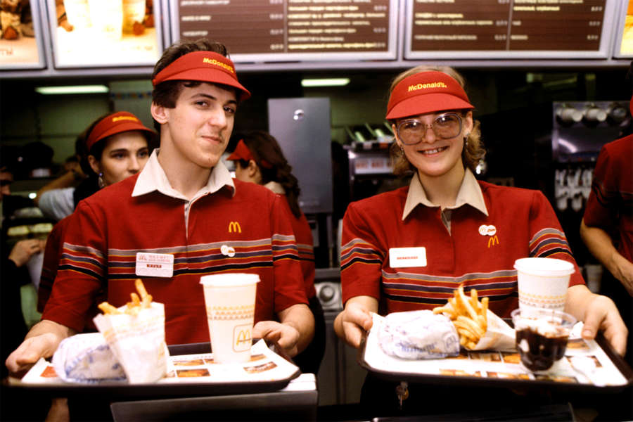 Waiters at the first McDonald's restaurant in Moscow, March 1990