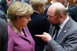Канцлер ФРГ Ангела Меркель и глава Европарламента Мартин Шульц, 2012 год