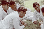 Будущие космонавты Андриян Николаев, Павел Попович и Валерий Быковский в перерыве между занятиями в отряде космонавтов, 1960 год