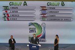 В группе А сыграют Бразилия, Япония, Мексика и Италия. В группе В: Испания, Уругвай, Таити и победитель Кубка африканских наций в январе следующего года