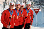Советские биатлоисты (слева направо): Ринат Сафин, Александр Тихонов, Иван Бяков и Виктор Маматов - победители XI зимней Олимпиады в японском городе Саппоро, 1972 год
