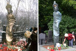 Памятник Владимиру Высоцкому на Ваганьковском кладбище в Москве в 1987 и 2020 годах, коллаж