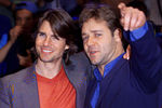 Том Круз и Расселу Кроу на презентации фильма «Миссия: невыполнима 2» в Лондоне, 2000 год